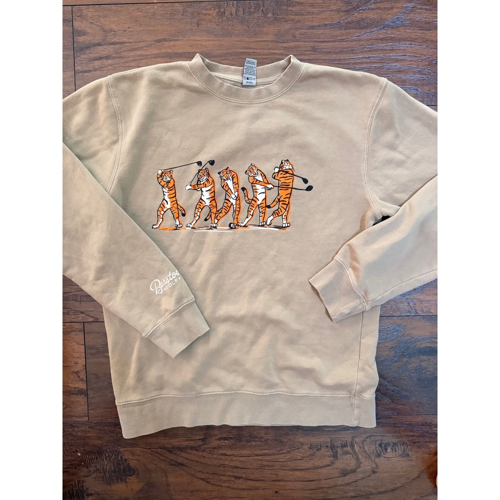 Barstool Golf Tiger Swing Sweatshirt Tan Khaki Crewneck Mens Medium Independent